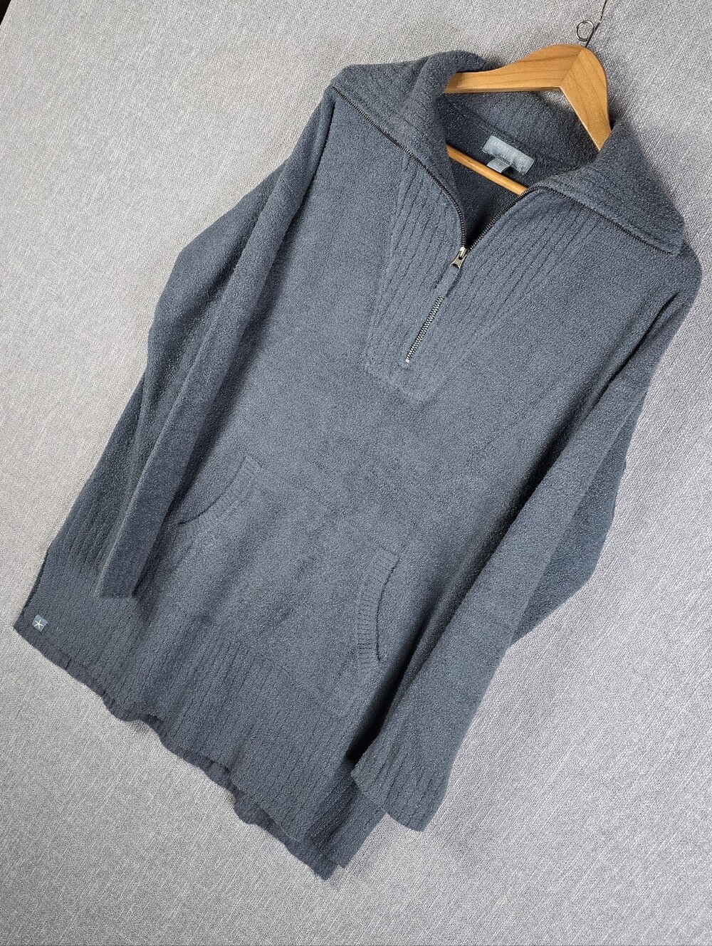 Barefoot Dreams Cozychic Lite Half Zip Tunic  Sweater Gray Womens Sz L